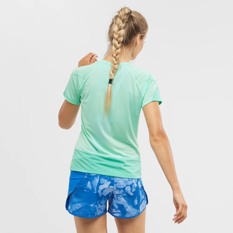 Salomon Cross Run Short Sleeve Women's T-Shirts Turquoise | CA 74X8